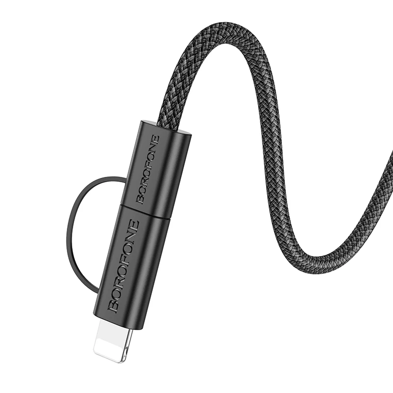 USB-C - Lightning / USB-C Borofone BX104 Primo 2in1 Data and Charging Cable, 60W, 1m, Black - Image 2