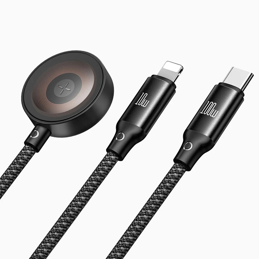 USB-C - Lightning / USB-C / QI McDodo CA-4940 3in1 Charging Cable, 100W, 1.2m, Black - Image 2