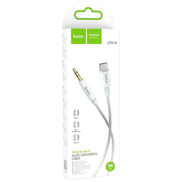 USB-C to 3.5mm Audio Cable HOCO UPA19, 1m, Silver - Image 4