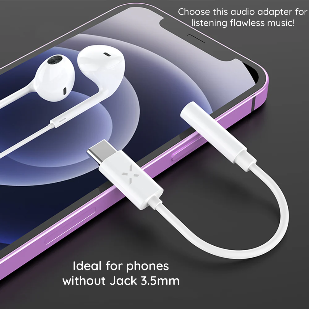 USB-C to 3.5mm Fixed Audio Adapter, White - Image 2