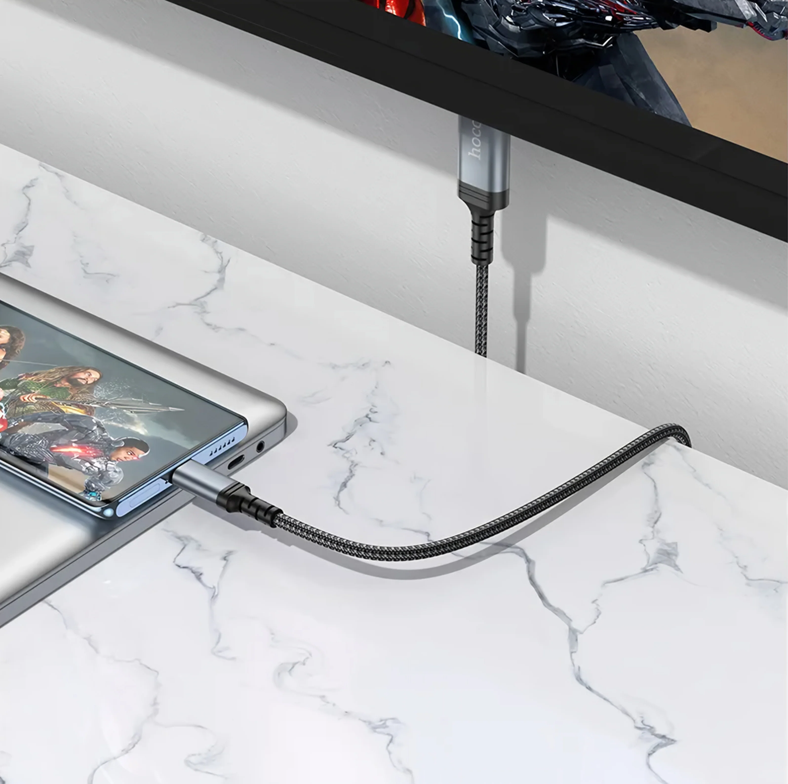 USB-C to HDMI Audio and Video Cable HOCO UA43, 1.8m, Gray - Image 6
