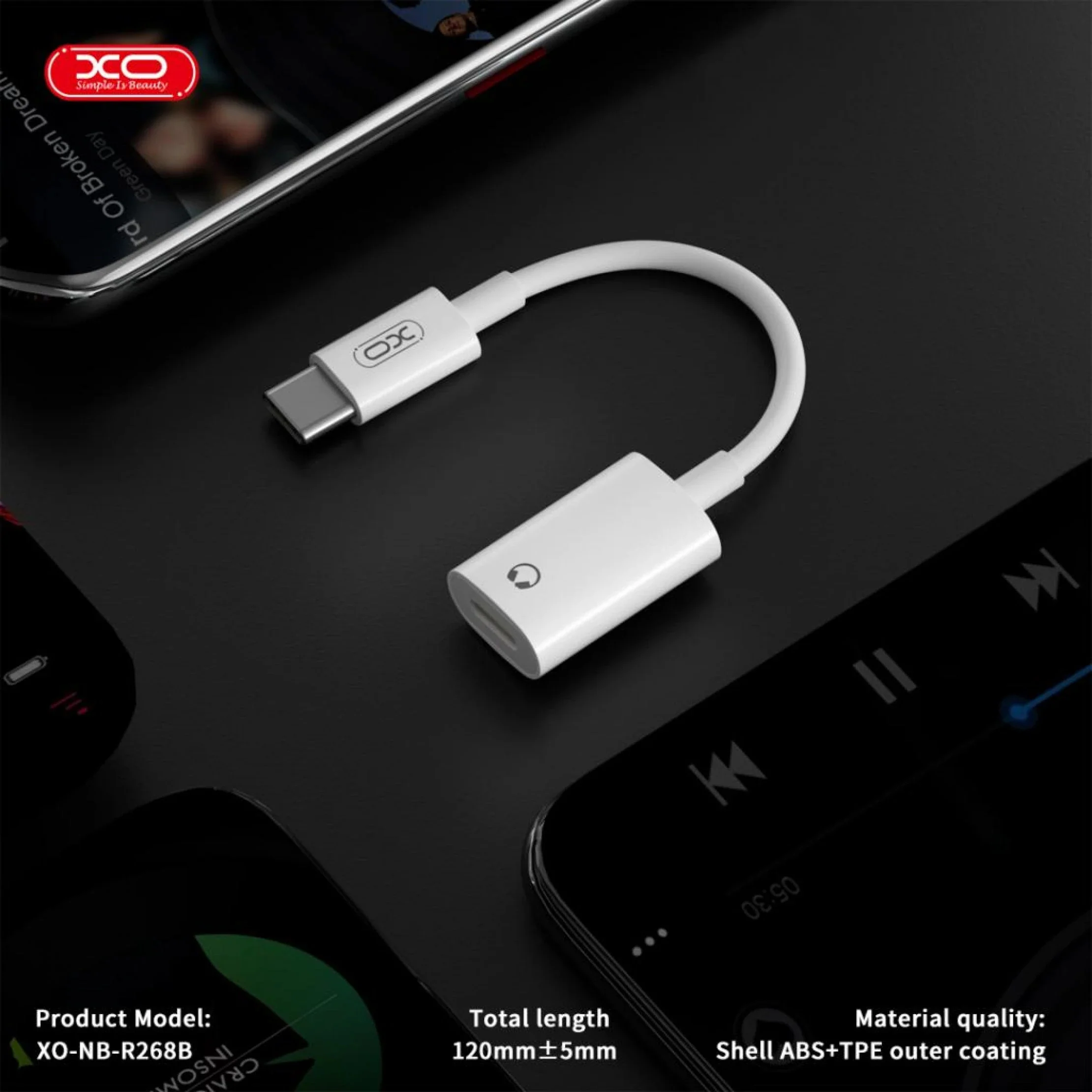 USB-C to Lightning Audio Adapter XO Design NB-R268B, White - Image 4