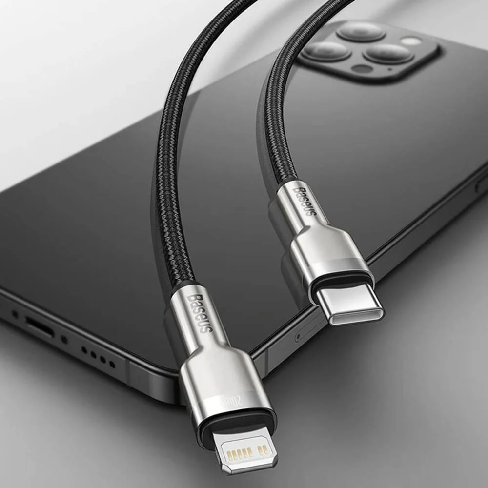USB-C to Lightning Baseus Cafule Metal Data and Charging Cable, 20W, 1m, Green CATLJK-A06 - Image 5