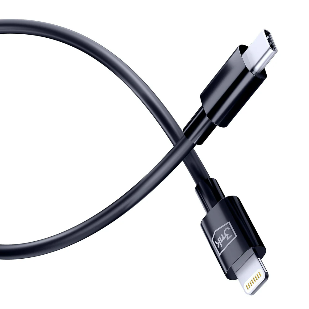 USB-C to Lightning Data and Charging Cable 3MK Hyper, 20W, 1.2m, Black - Image 3