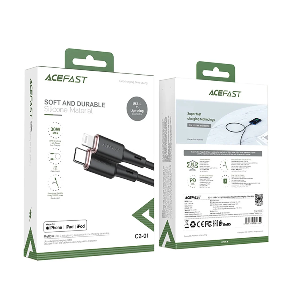 USB-C to Lightning Data and Charging Cable Acefast C2-01, 30W, 1.2m, Black - Image 7
