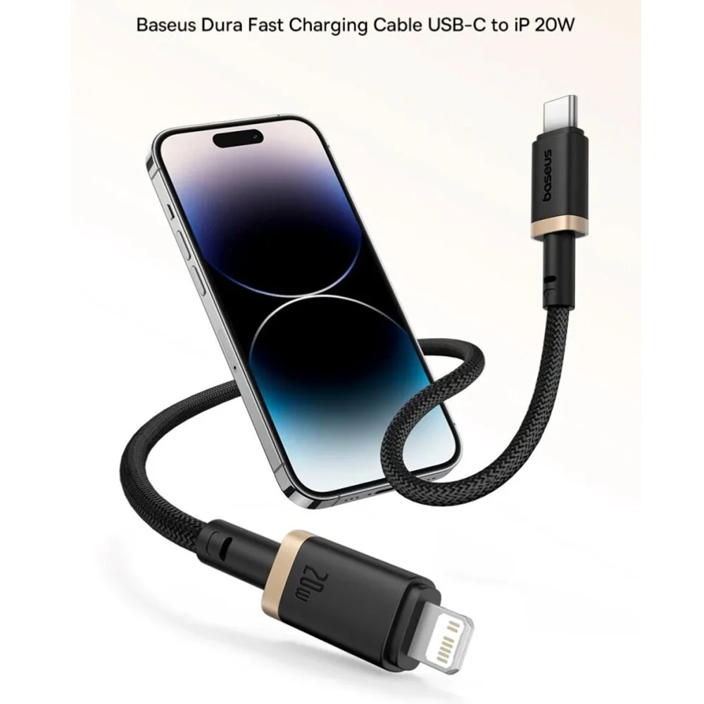 USB-C to Lightning Data and Charging Cable Baseus Dura Series, 20W, 2m, Black Gold P10377800U01-02 - Image 3