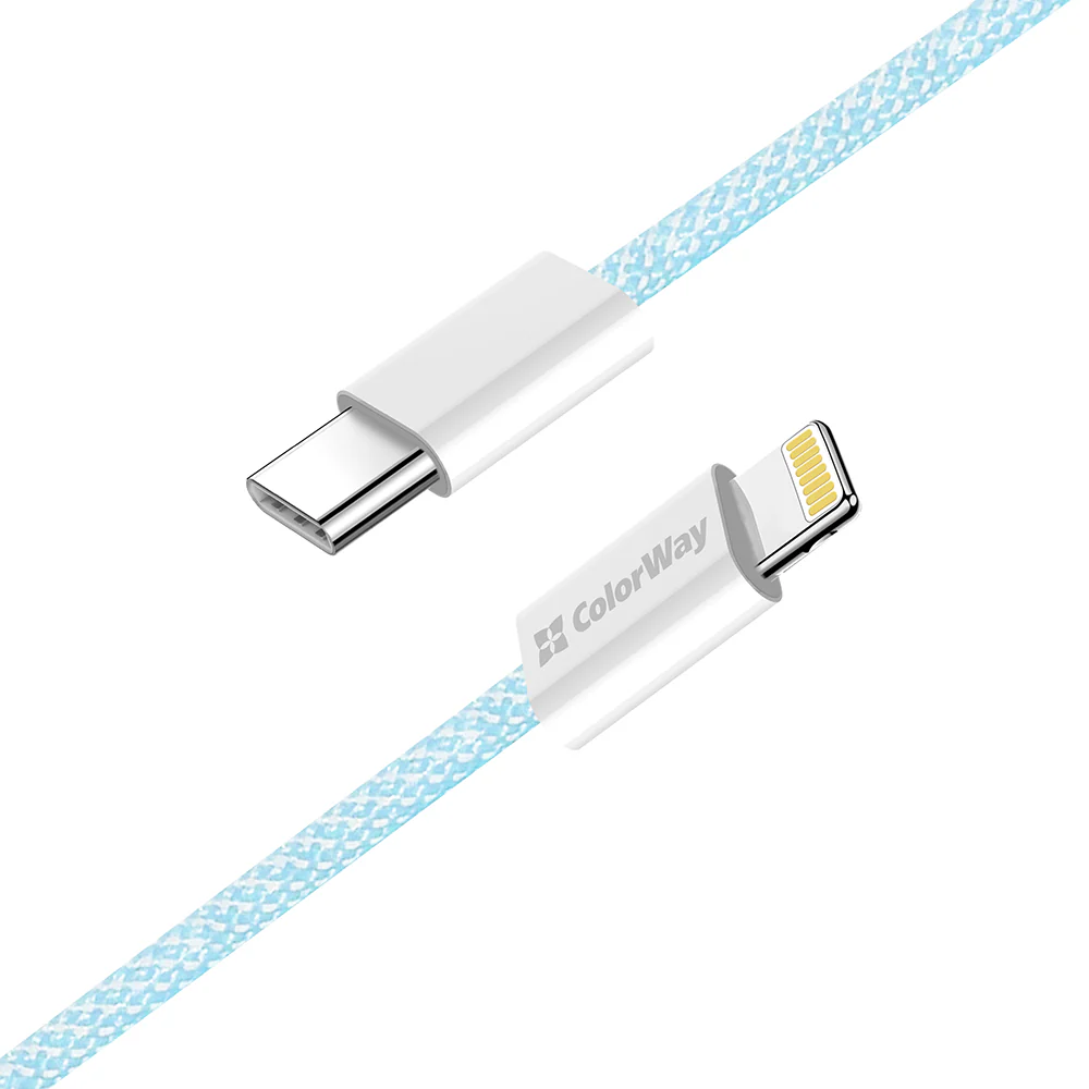 USB-C to Lightning Data and Charging Cable ColorWay CW-CBPDCL061, 27W, 1m, Blue - Image 2
