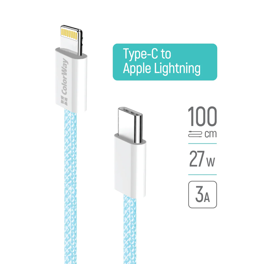 USB-C to Lightning Data and Charging Cable ColorWay CW-CBPDCL061, 27W, 1m, Blue - Image 5