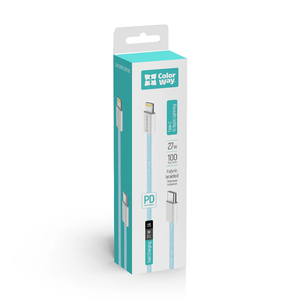 USB-C to Lightning Data and Charging Cable ColorWay CW-CBPDCL061, 27W, 1m, Blue - Image 7