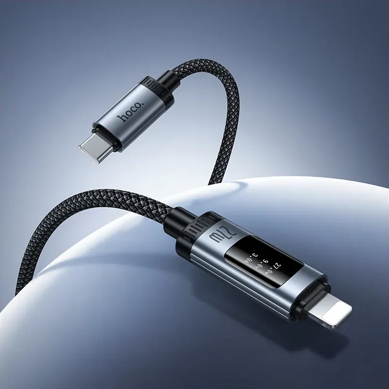 USB-C to Lightning Data and Charging Cable HOCO Display U148, 27W, 1.2m, Black - Image 8