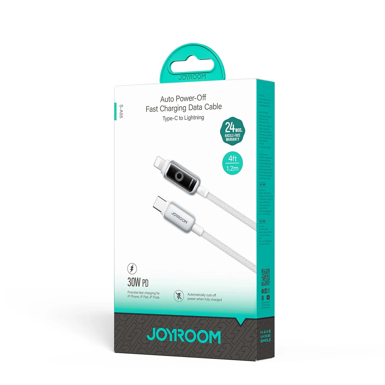 USB-C to Lightning Data and Charging Cable Joyroom S-A55 StarFlight Display, 30W, 1.2m, White - Image 10