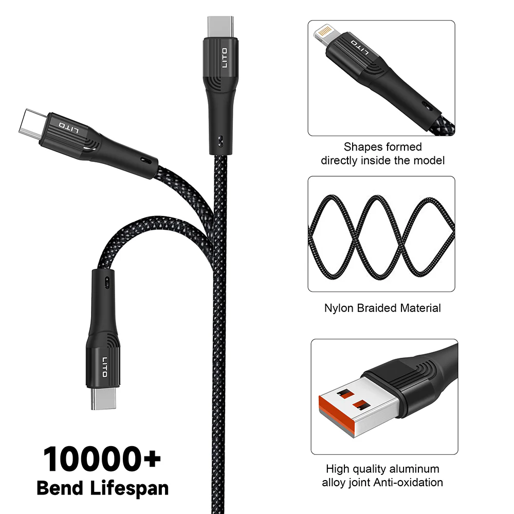 USB-C to Lightning Data and Charging Cable Lito LD14CL, 30W, 1m, Black - Image 4