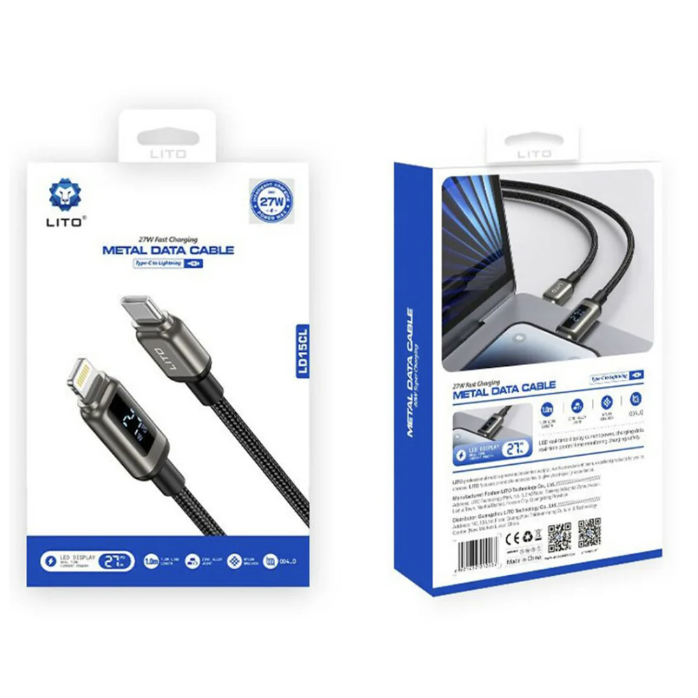 USB-C to Lightning Data and Charging Cable Lito LD15 Display, 27W, 1m, Black - Image 7