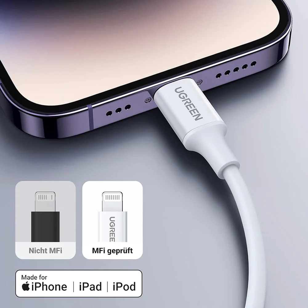USB-C to Lightning Data and Charging Cable UGREEN US171 (10493), 20W, 1m, White - Image 6