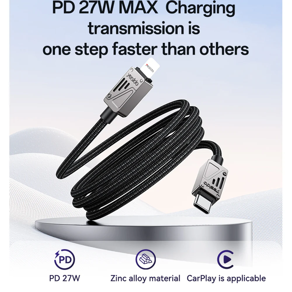 USB-C to Lightning Data and Charging Cable Yesido CA195, 27W, 1.2m, Black - Image 2