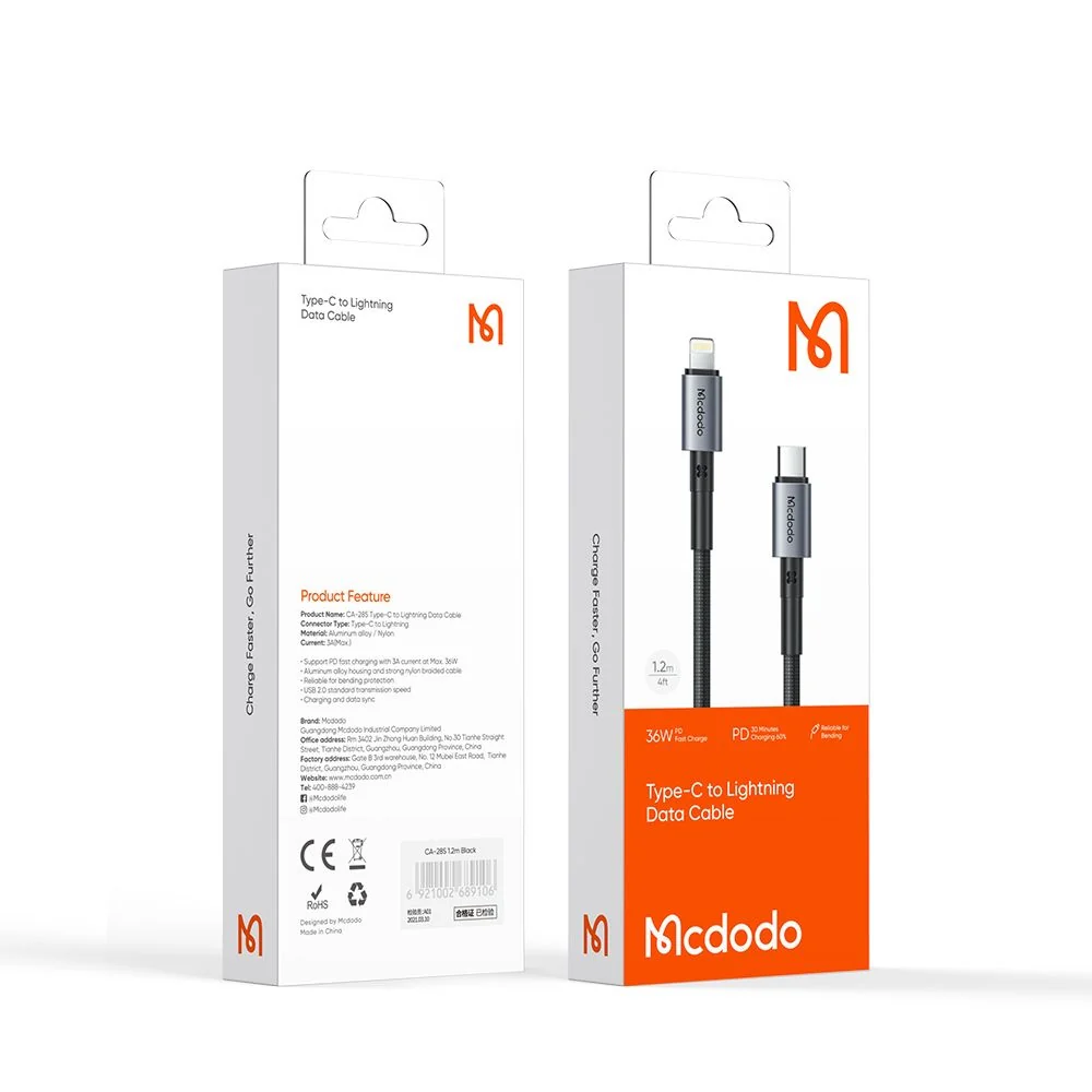 USB-C to Lightning McDodo CA-2850 Data and Charging Cable, 36W, 1.2m, Black - Image 7