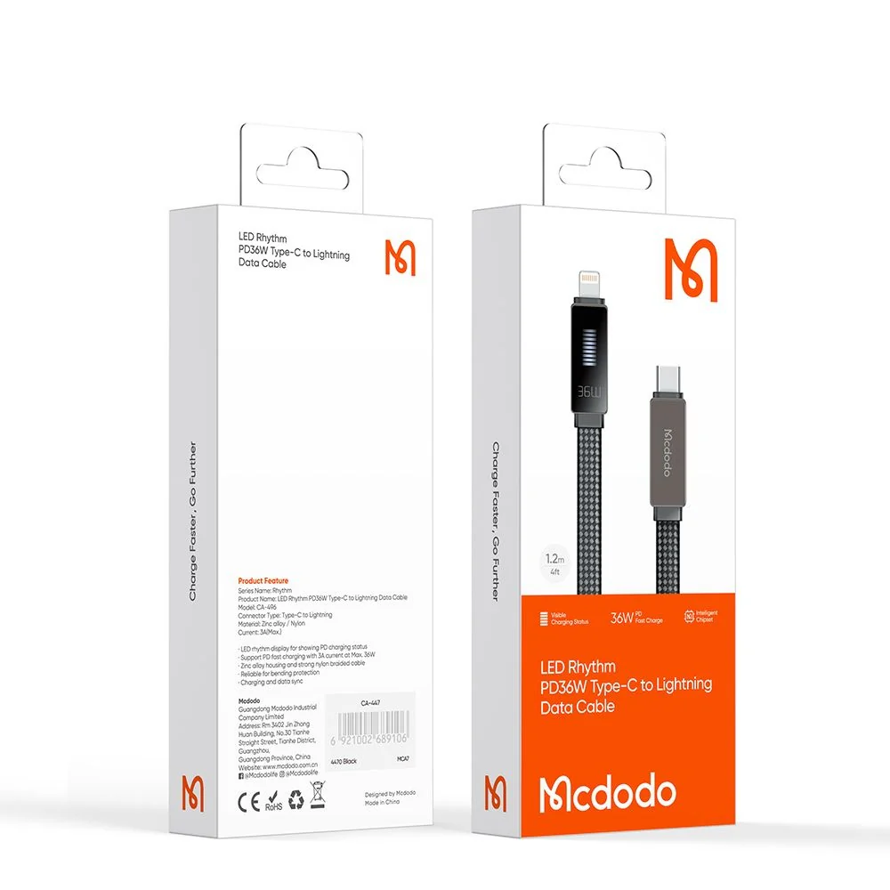 USB-C to Lightning McDodo CA-4960 Rythm Display Data and Charging Cable, 36W, 1.2m, Black - Image 7