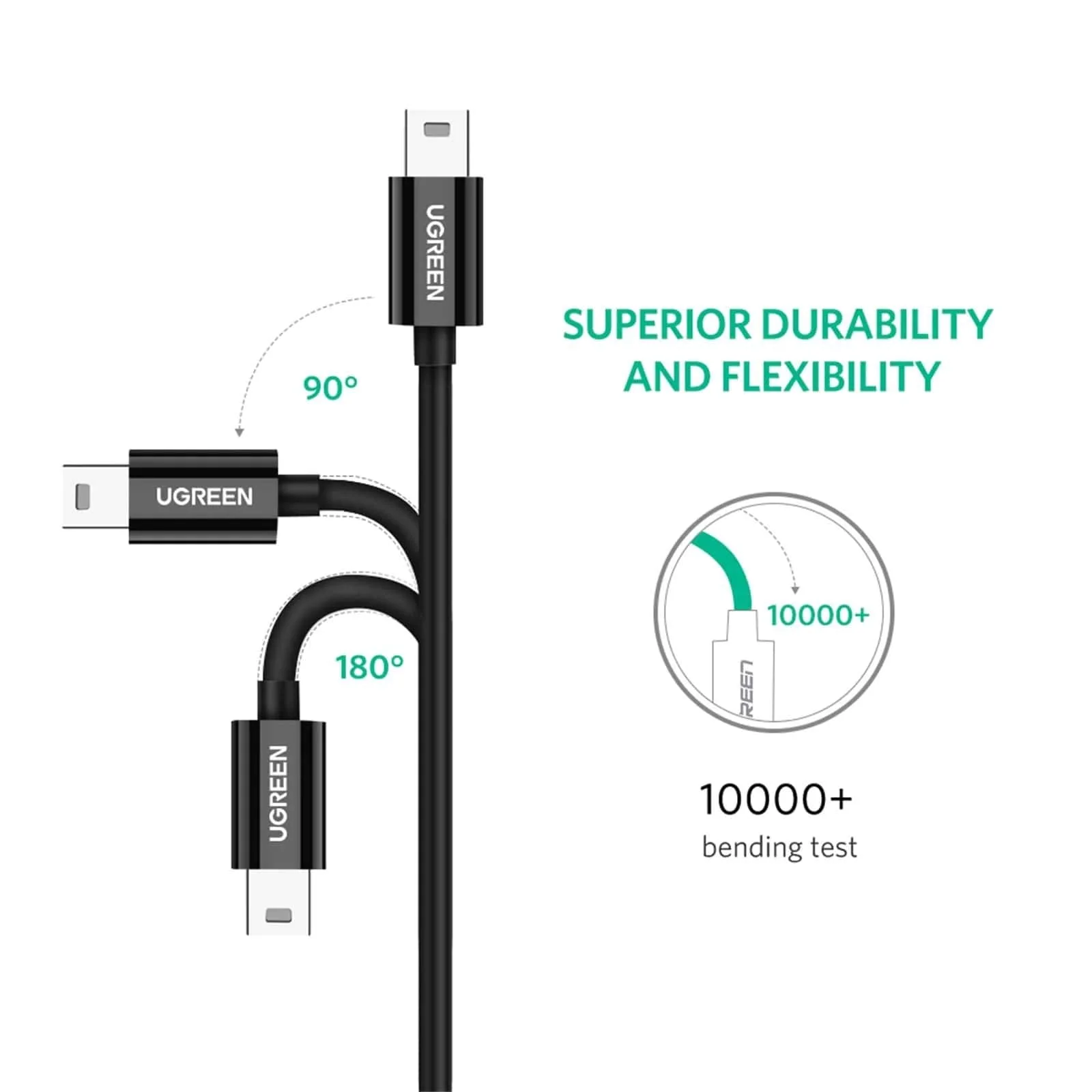 USB-C to miniUSB Data and Charging Cable UGREEN US242, 18W, 1m, Black - Image 7