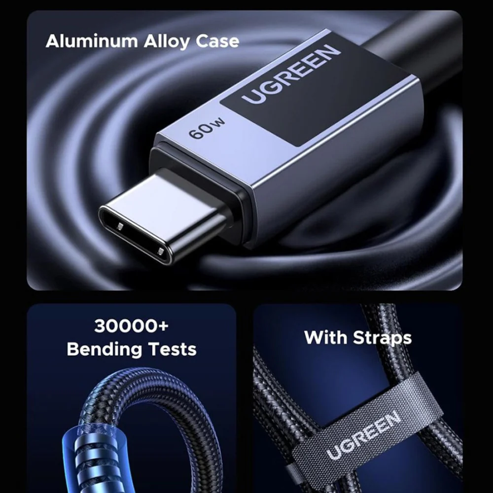 USB-C to USB-C Data and Charging Cable UGREEN L524, 60W, 1m, Gray - Image 8