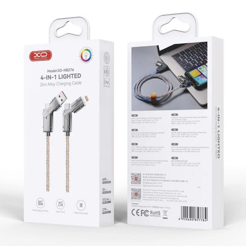 USB-C / USB-A - USB-C / Lightning XO Design NB276 Data and Charging Cable, 60W, 1m, Gray - Image 2
