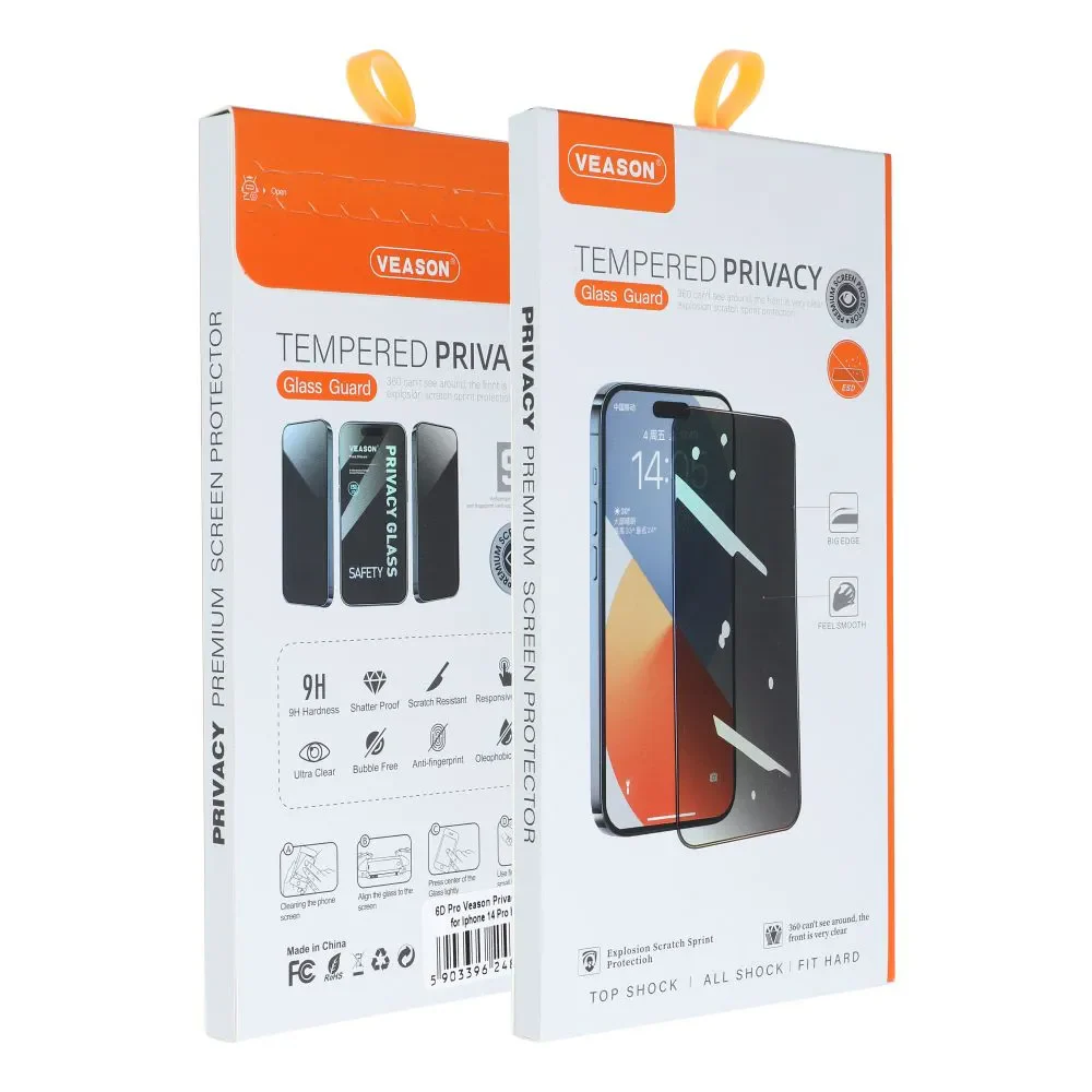 Veason Privacy Screen Protector for Apple iPhone 14 Pro Max, Tempered Glass, Full Glue, 6D - Image 4