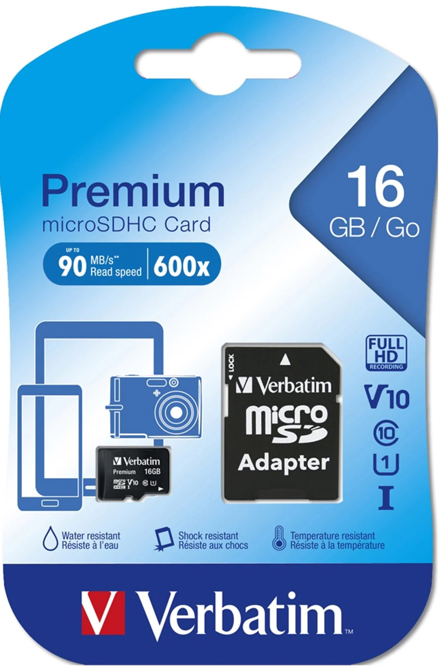 Verbatim microSDHC Memory Card, 16GB, Class 10 / UHS-1 U1, With Adapter 44082 - Image 2