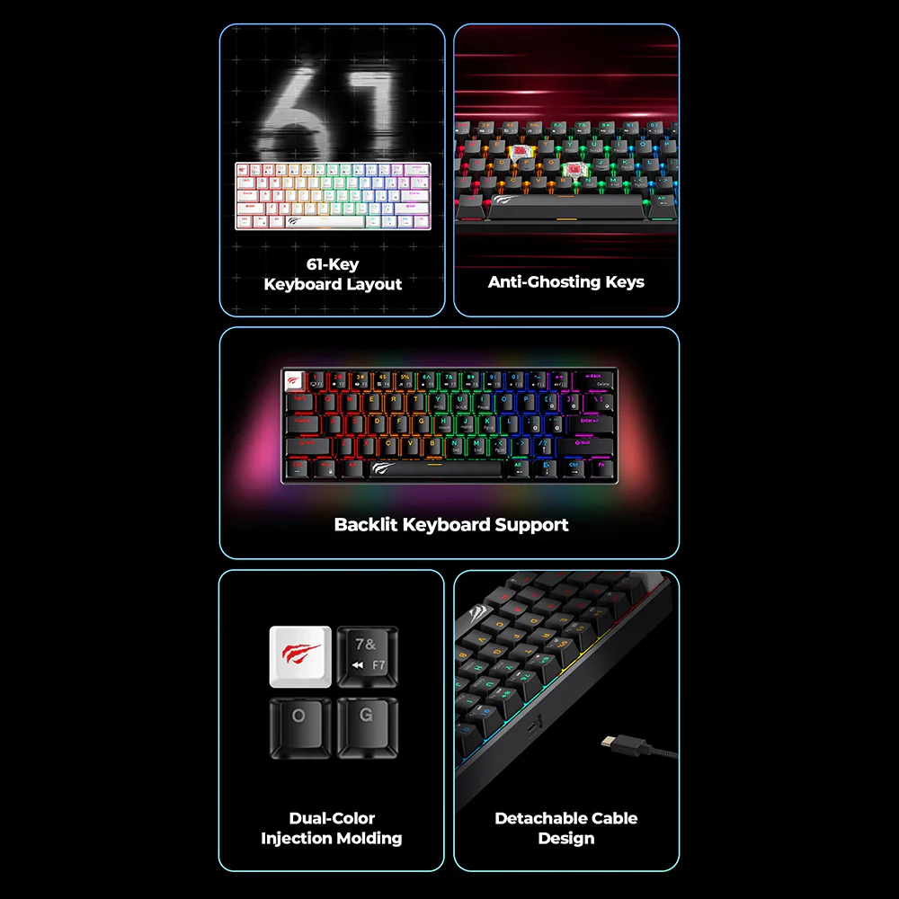 Wired USB Gaming Keyboard HAVIT KB903L, RGB, 1.8m, Transparent White - Image 2