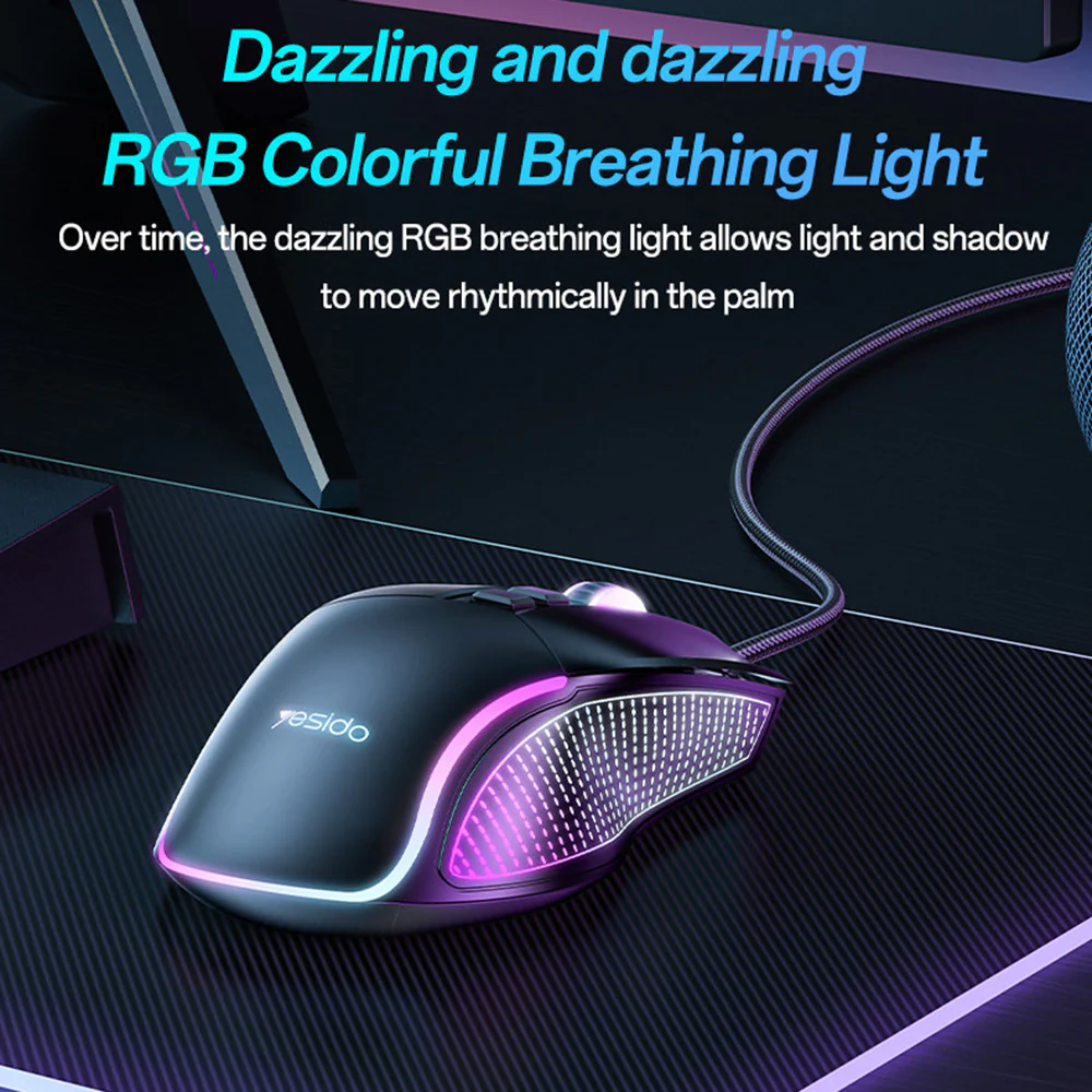 Wired USB Gaming Mouse Yesido KB20, RGB, 1000DPI - 7200DPI, Black - Image 5