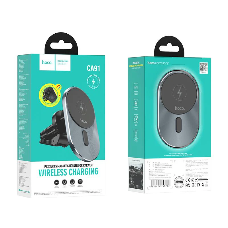 Wireless Car Charger HOCO CA91, 15W, 1.67A, Black - Image 8