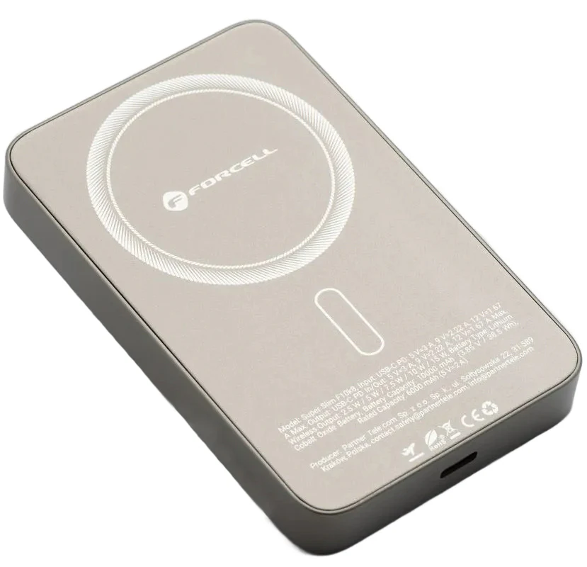 Wireless External Battery Forcell F5K8, 5000mAh, 15W, PD + FQI, 1 x QI - 1 x USB-C, Gold - Image 2