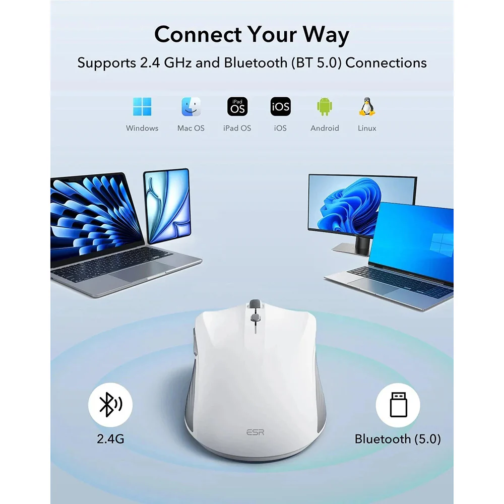 Wireless Mouse ESR MagMouse, 800DPI - 4800DPI, BT / Wi-Fi, Gray - Image 7