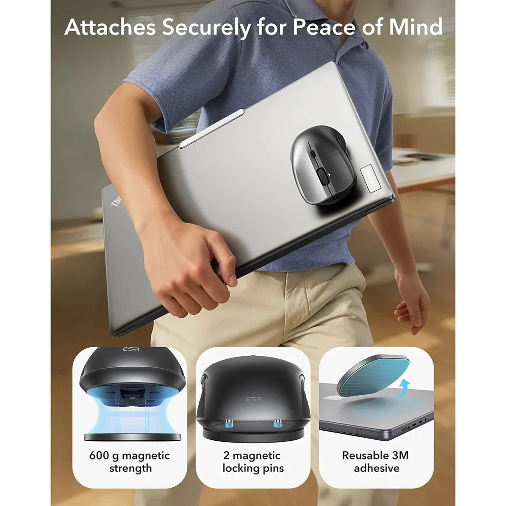 Wireless Mouse ESR MagMouse, 800DPI - 4800DPI, BT / Wi-Fi, Gray - Image 9