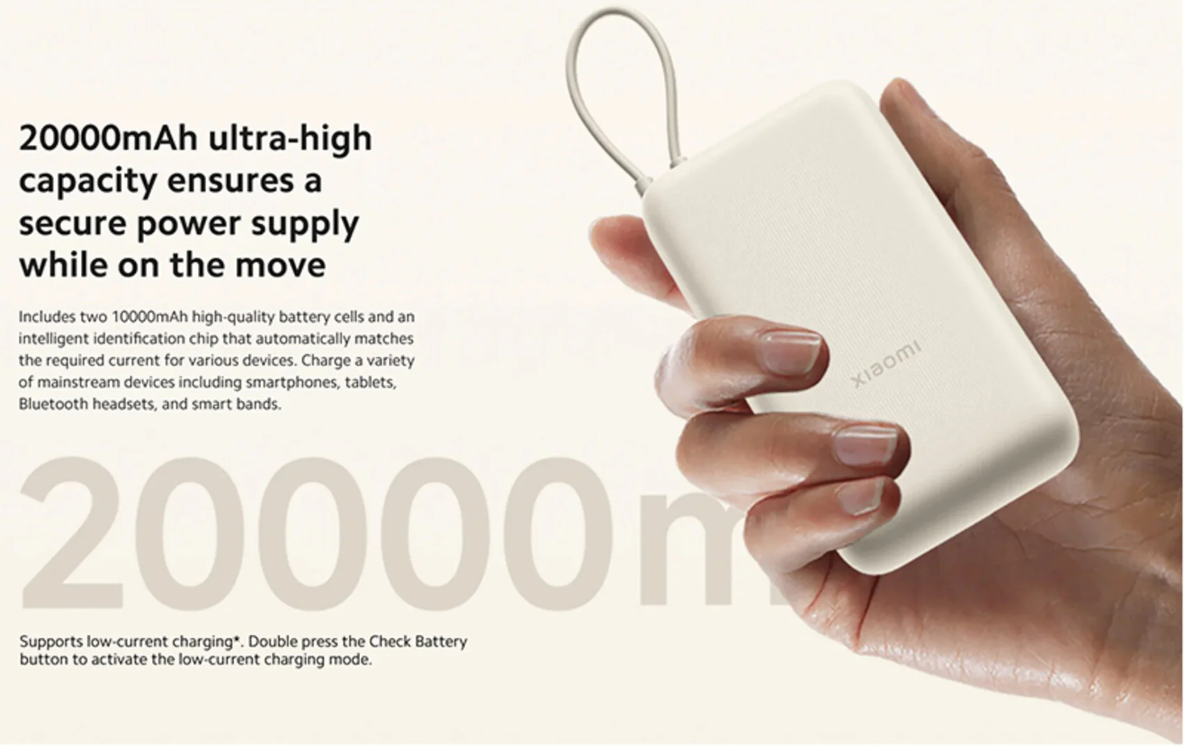 Xiaomi External Battery, 20000mAh, 33W, QC + PD, 1 x USB-A - 2 x USB-C, Beige BHR8851GL - Image 4