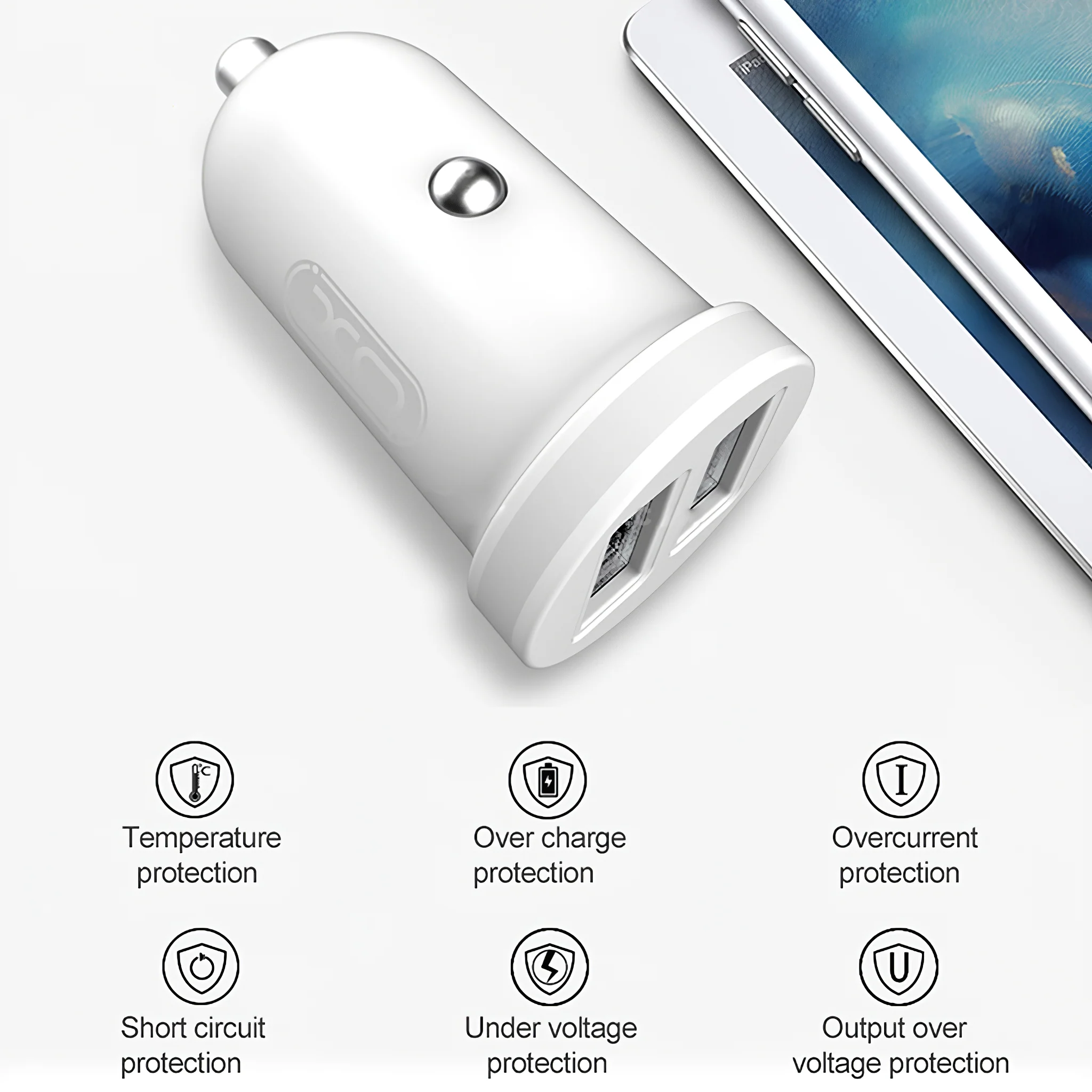 XO Design CC-18 Car Charger, 10.5W, 2.1A, 2 x USB-A, White - Image 2