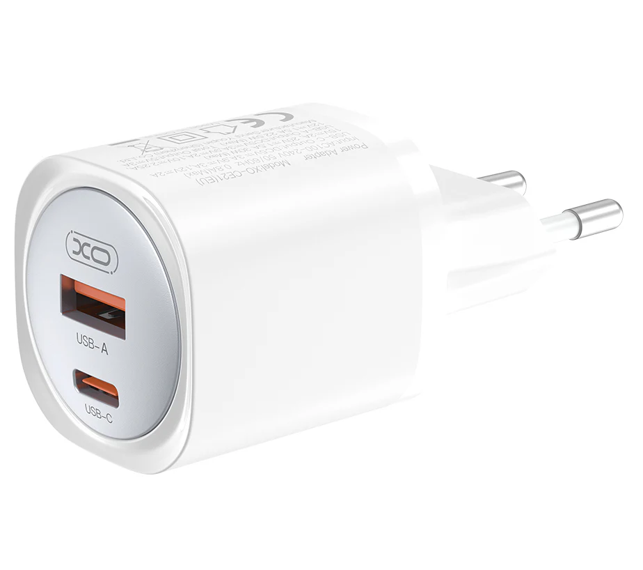 XO Design CE21 Network Charger, 30W, 3A, 1 x USB-A - 1 x USB-C, White - Image 2