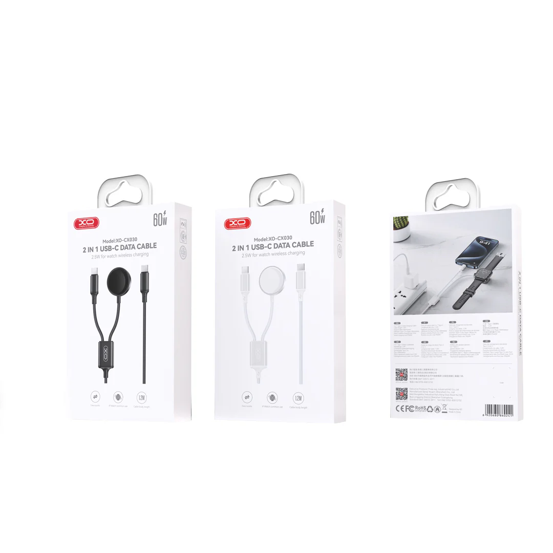 XO Design CX030 Wireless Charger for Apple Watch Series, USB-C, White - Image 3
