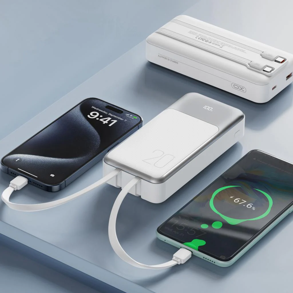 XO Design PR249 External Battery, 20000mAh, 22.5W, QC + PD, 1 x Lightning - 1 x USB-A - 2 x USB-C, White - Image 4