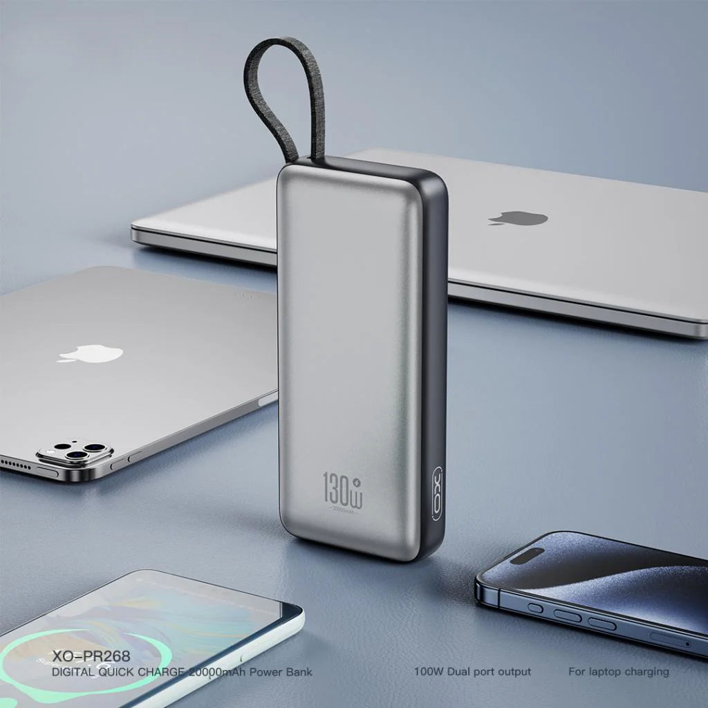 XO Design PR268 External Battery, 20000mAh, 130W, QC + PD, 1 x USB-A - 2 x USB-C, Gray - Image 4