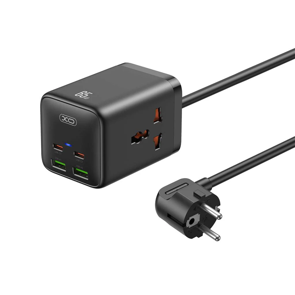 XO Design WL24 Extension Cord, 2 x Socket - 2 x USB-A - 2 x USB-C, Black - Image 3
