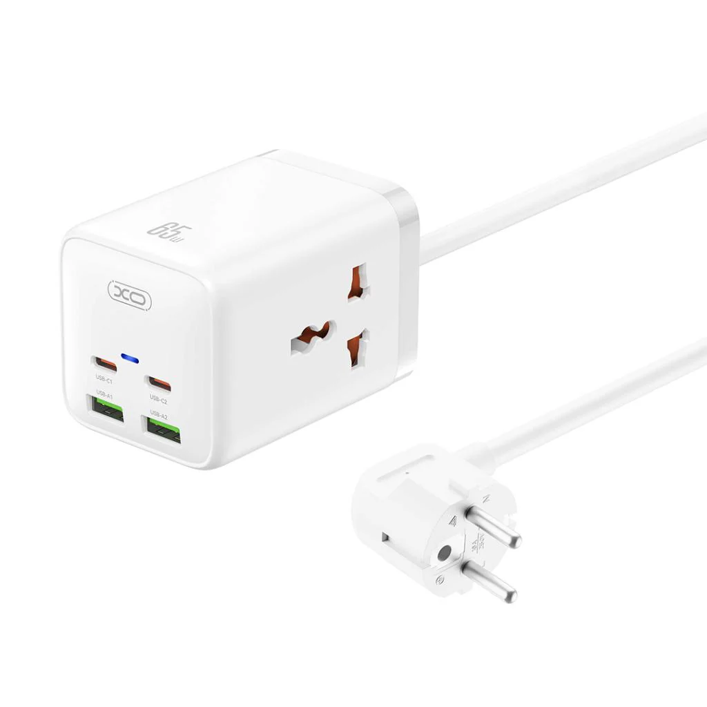 XO Design WL24 Extension Cord, 2 x Socket - 2 x USB-A - 2 x USB-C, White - Image 3