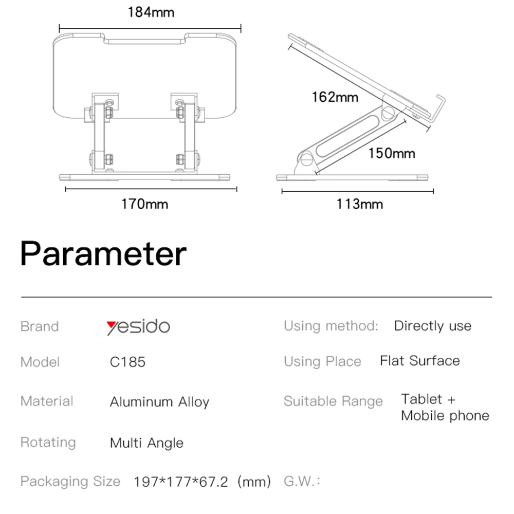 Yesido C185 Desk Stand for Phone / Tablet, 4.5inch - 13inch, Silver - Image 6