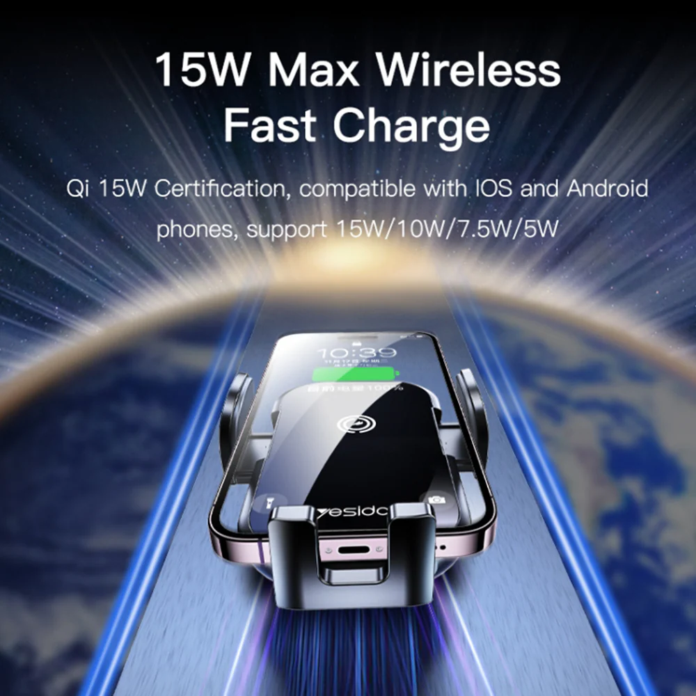 Yesido C197 Wireless Car Charger, 15W, 1.67A, Black - Image 4