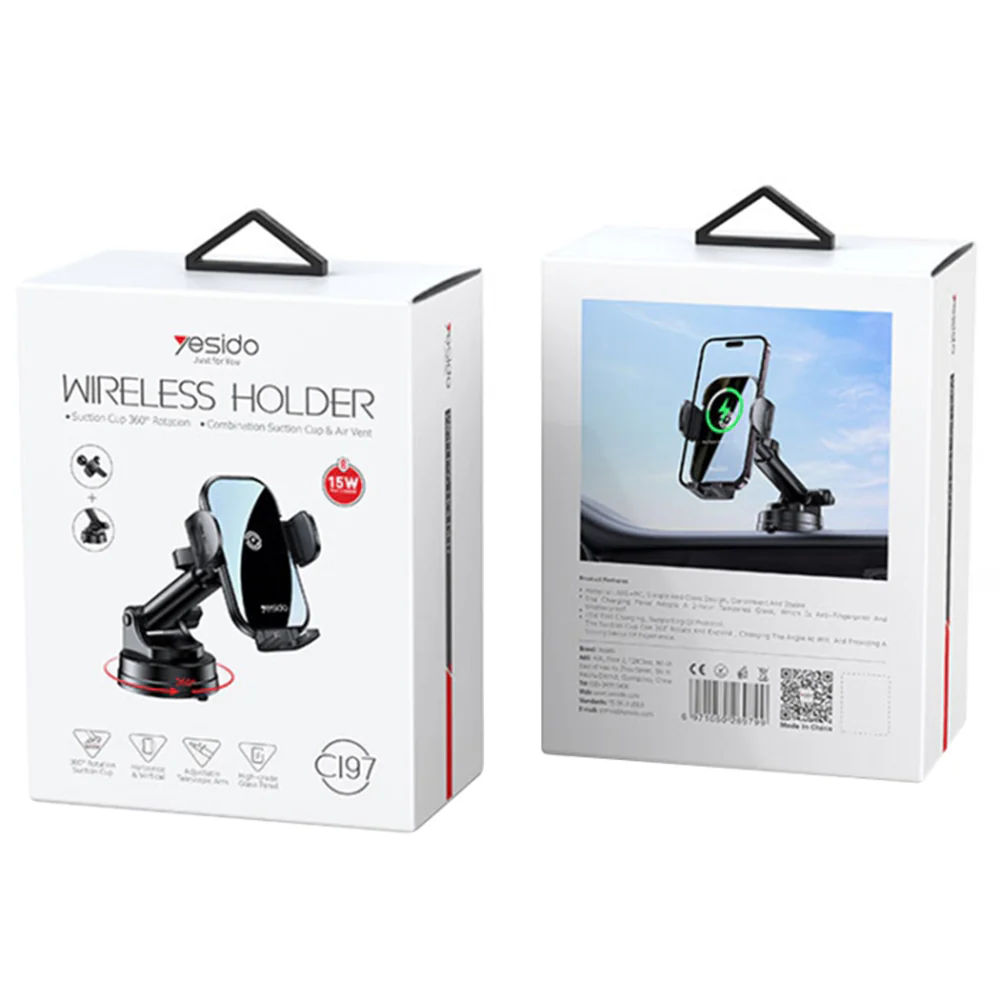 Yesido C197 Wireless Car Charger, 15W, 1.67A, Black - Image 7