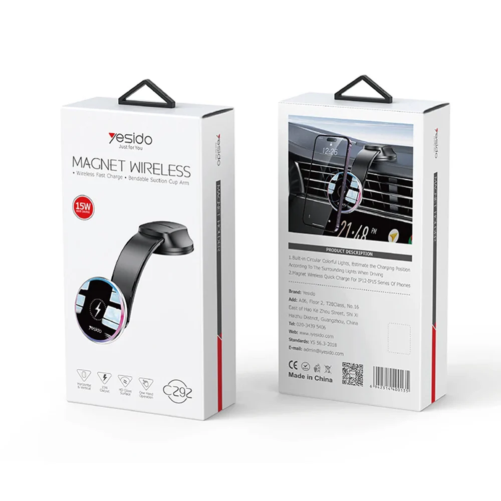Yesido C292 Wireless Car Charger, 15W, 1.67A, Black - Image 5