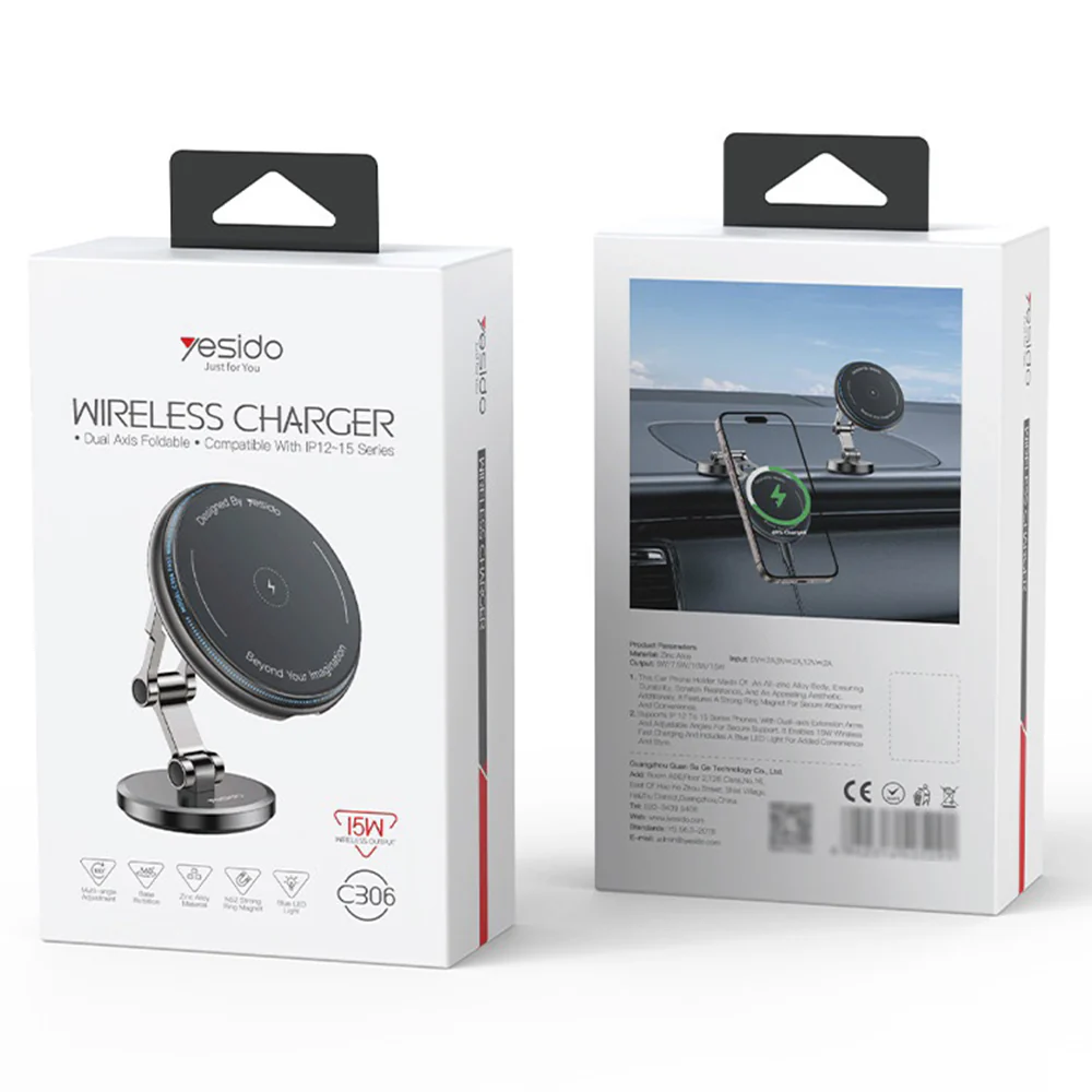 Yesido C306 Wireless Car Charger, 15W, 1.67A, Black - Image 7
