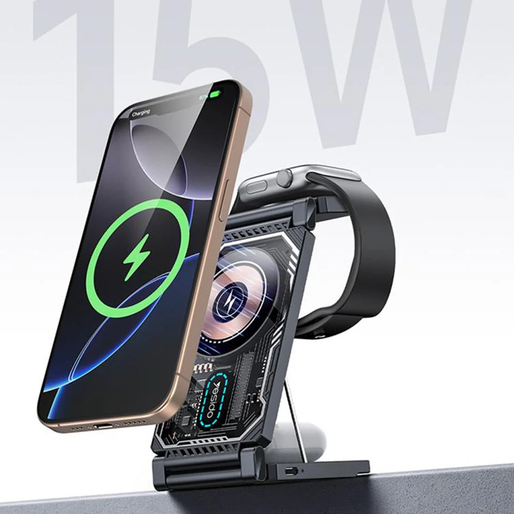 Yesido DS25 3in1 Wireless Network Charger, 15W, 1.67A, Black - Image 7