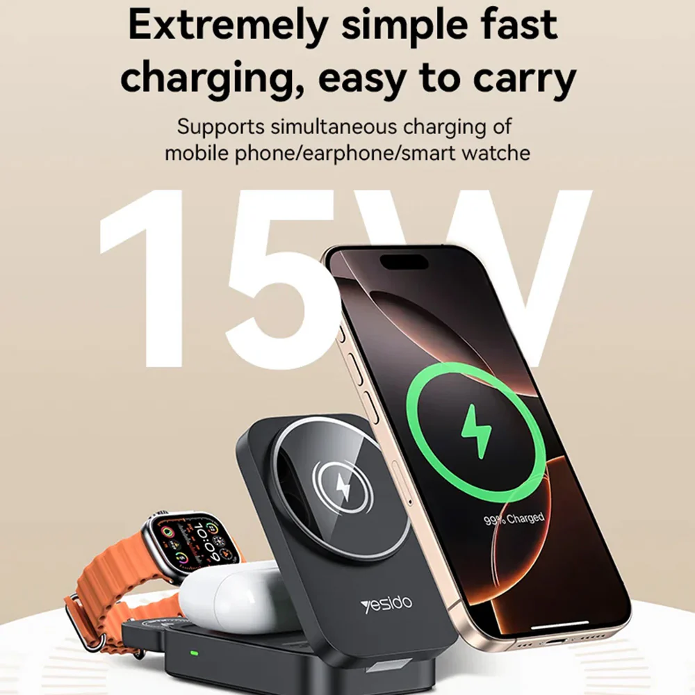 Yesido DS27 3in1 Wireless Network Charger, 15W, 1.67A, Black - Image 2