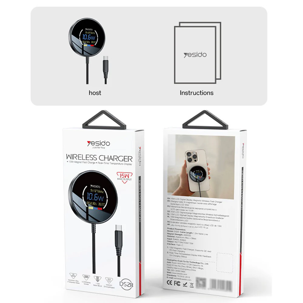 Yesido DS28 Display Wireless Network Charger, 15W, 1.67A, Black - Image 11