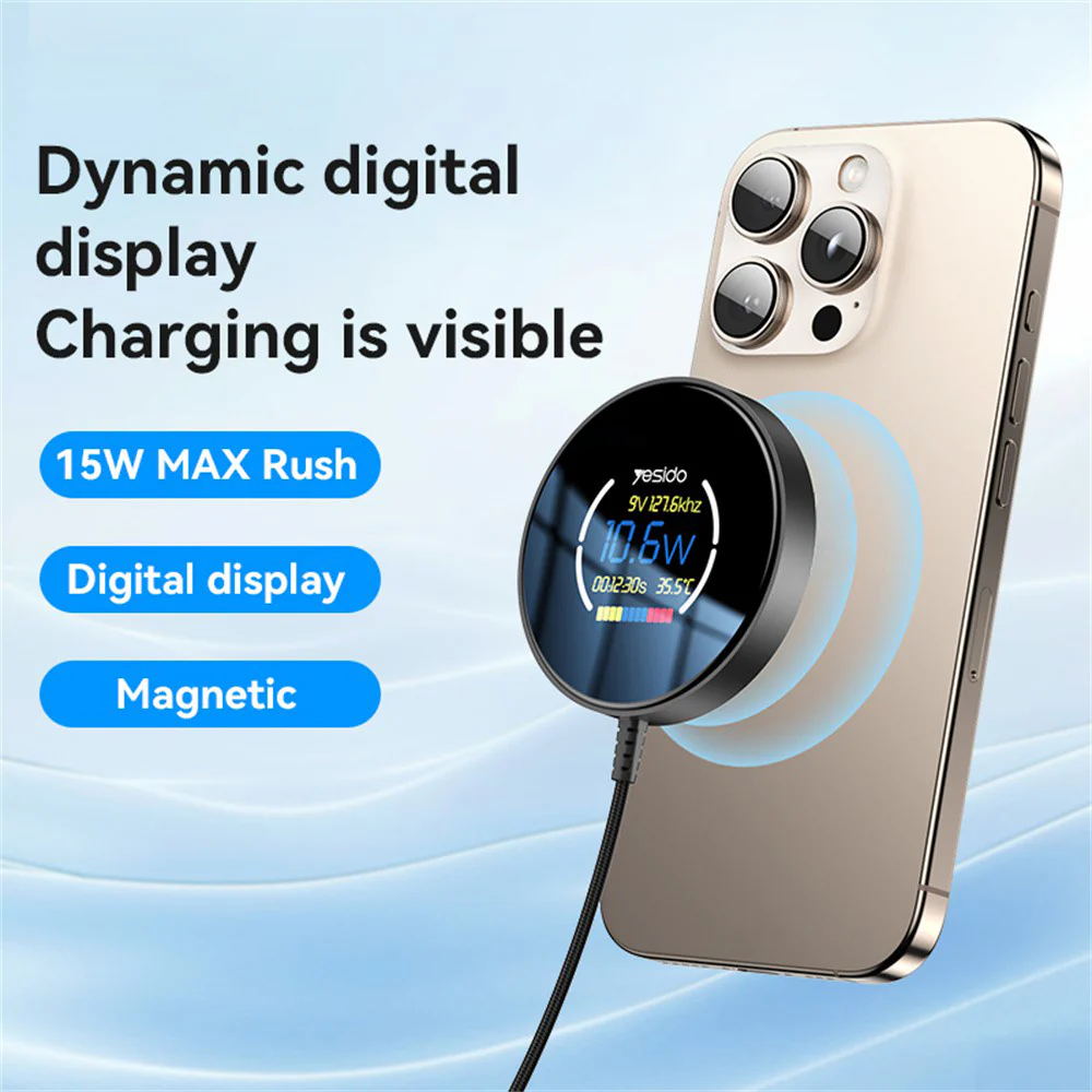 Yesido DS28 Display Wireless Network Charger, 15W, 1.67A, Black - Image 2