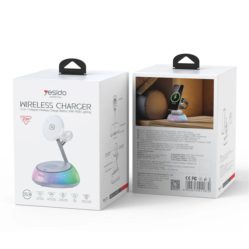 Yesido DS31 3in1 Wireless Network Charger, 15W, 1.67A, White - Image 11